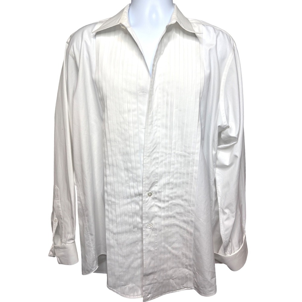 BROOKS BROTHERS Mens White Tuxedo Shirt 16.5-34 Pleated French Cuff Formal Gala